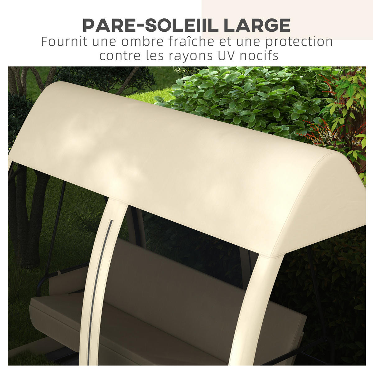 HOLLYWOODSCHAUKEL DE-15282 3-Sitzer konvertierbar mit Überdach Beige - Beige, Metall (140/197/240cm) - ComfortXL