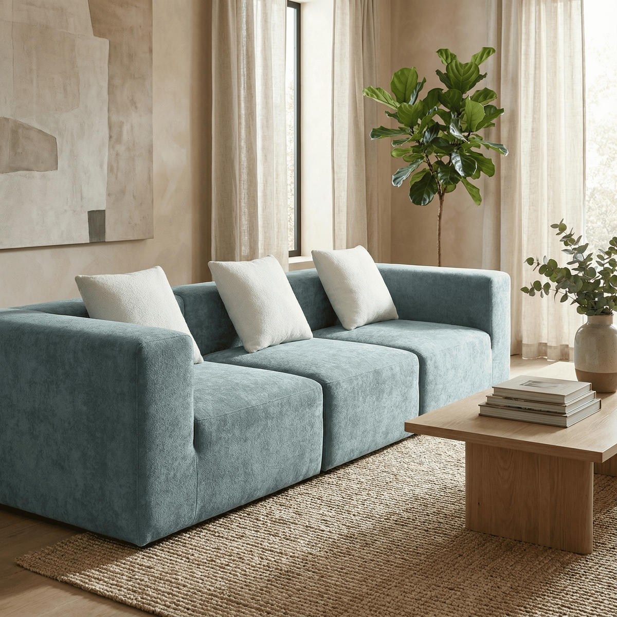 SOFA Pure 3-Sitzer - Salbei Weiß - Salbeigrün, Textil (300/62/100cm) - COCO Living