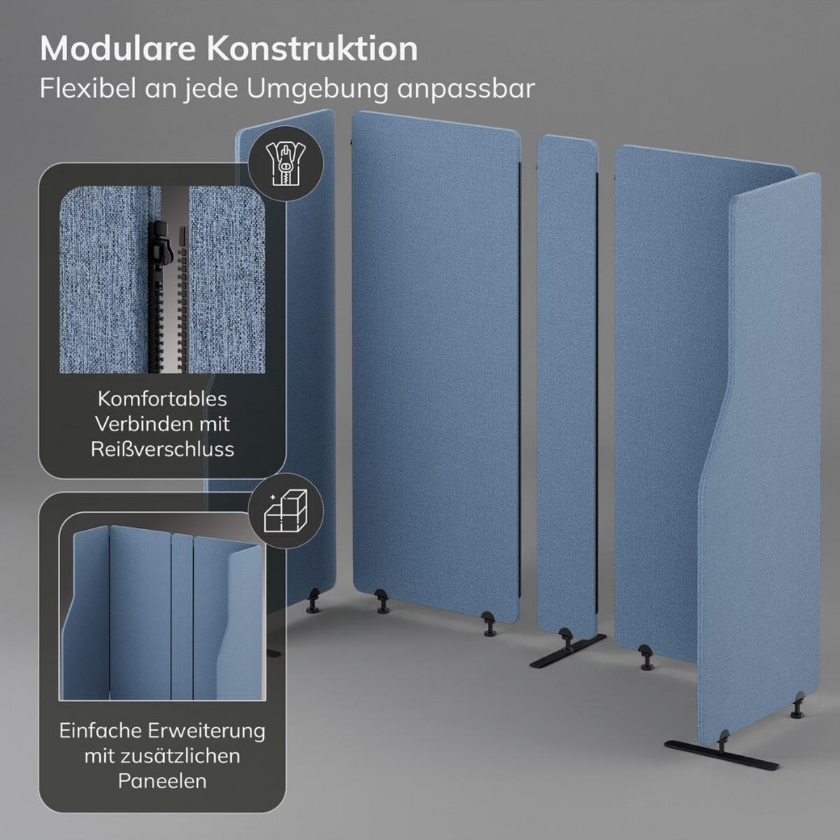 AKUSTIK-TRENNWAND mit Schalldämmung PEOLT 145x260x1,8cm Blau Stellwand - Blau, Kunststoff (260/145/1.8cm) - DELUKE