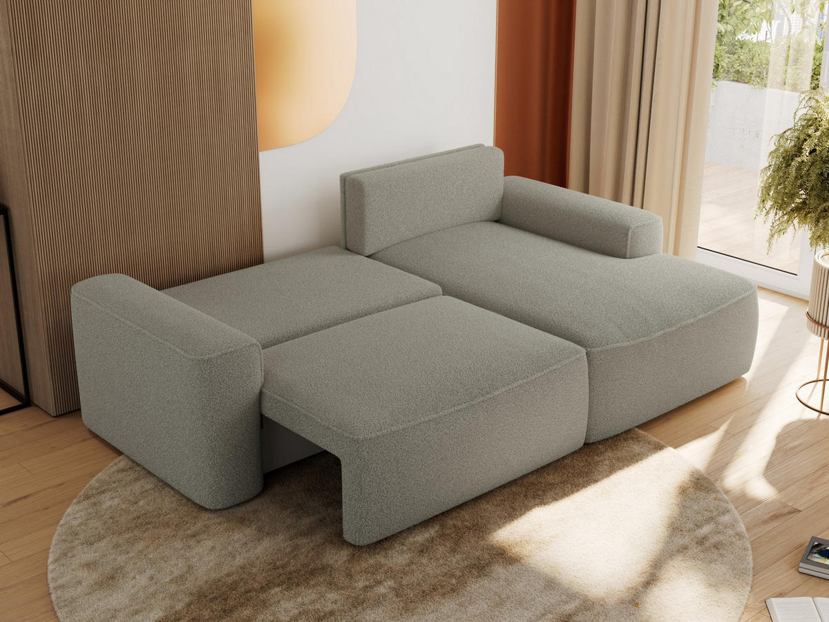 ECKSOFA BELLUNO L Hellgrau Boucle - Rechts - Hellgrau/Schwarz, Textil (233/144cm) - MKS