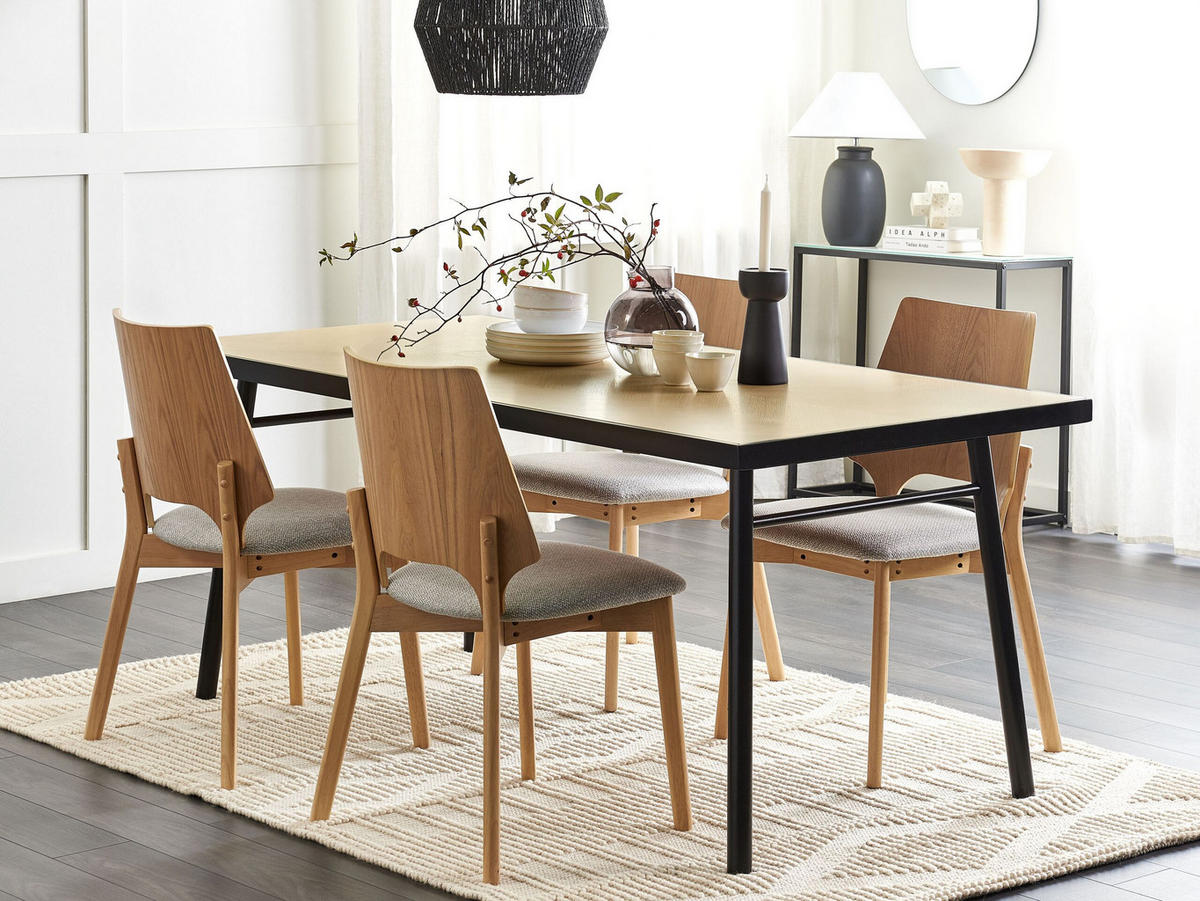 ESSTISCH 180/90/80 cm Hellbraun, Schwarz Rechteckig Ivorie - Hellbraun, Holzwerkstoff (90/180/80cm) - Beliani