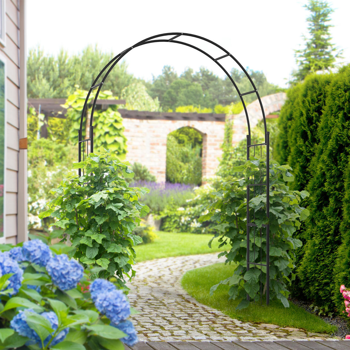 GARTENBOGEN,SCHWARZES Metall 157x40x223cm - Schwarz, Metall (47/13/85cm) - Vallsero