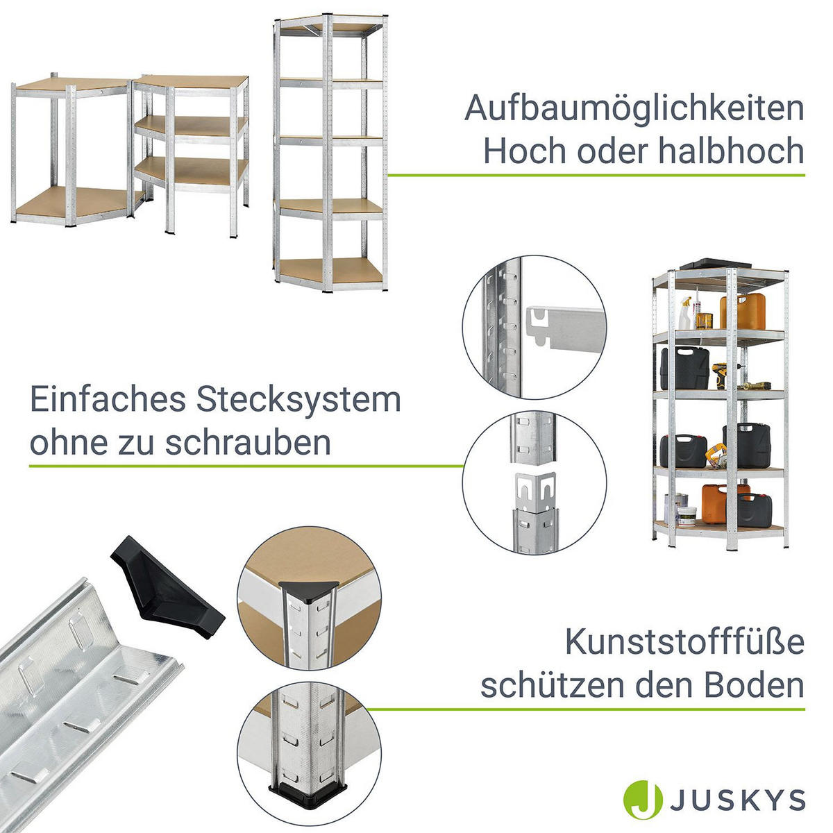 ECKREGAL Lagerregal Corner Basic verzinkt 180x70x70 cm - Silberfarben, Metall (70/180/70cm) - Juskys