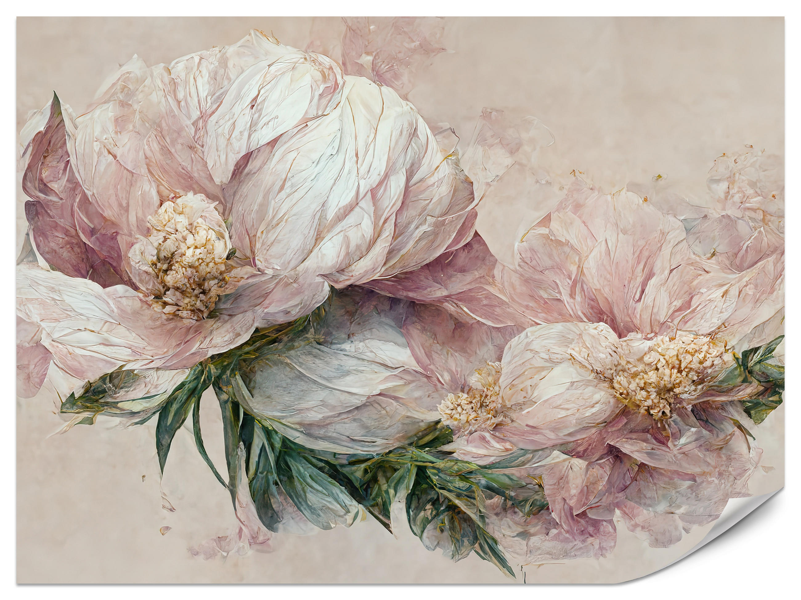 FOTOTAPETE für Wohnzimmer Vintage Rosa Blumen Blätter Natur 400x280 - Beige/Creme, Papier (400/280cm) - Muralo