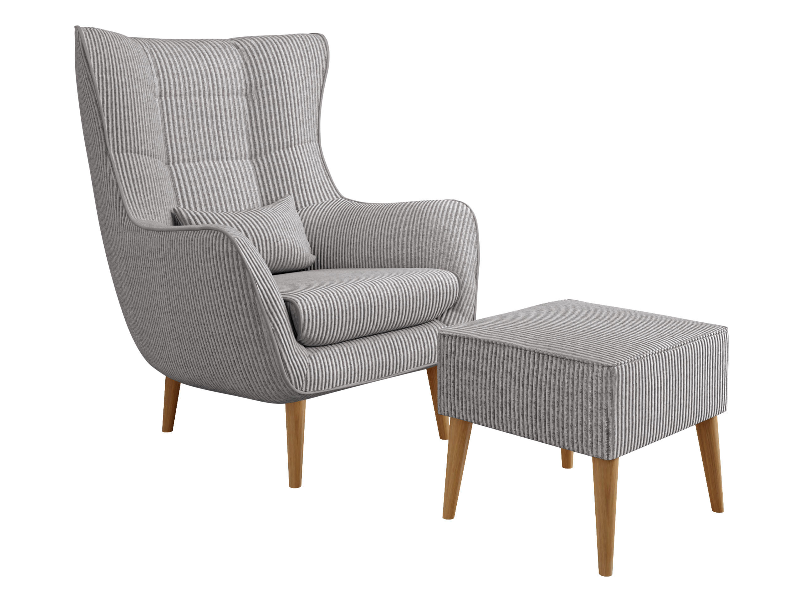 SESSEL Estjano Cord mit Fußbank - Beige/Hellgrau, Holz (80/106/95cm) - MIRJAN24