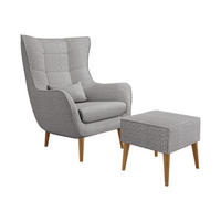 SESSEL Estjano Cord mit Fußbank - Beige/Hellgrau, Holz (80/106/95cm) - MIRJAN24
