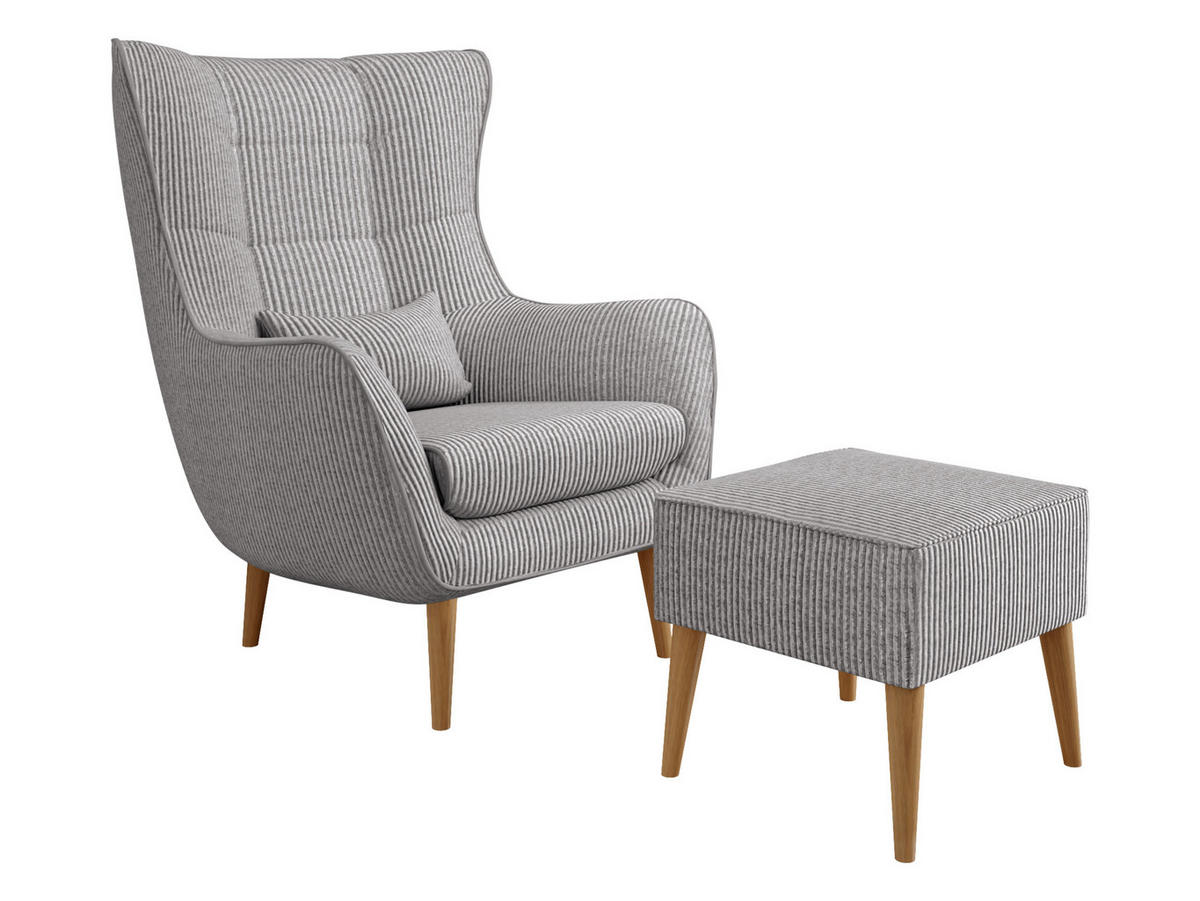 SESSEL Estjano Cord mit Fußbank - Beige/Hellgrau, Holz (80/106/95cm) - MIRJAN24