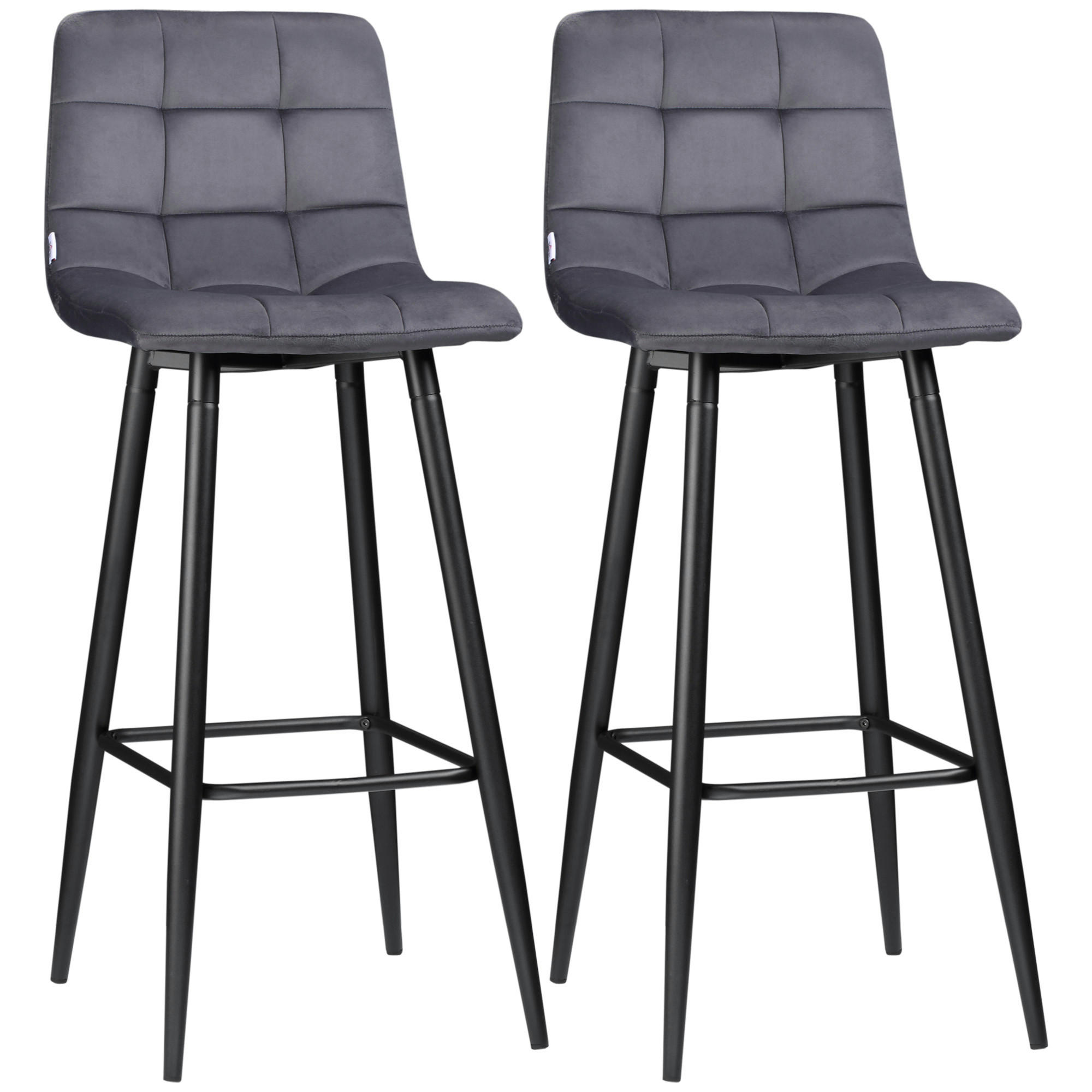 BARHOCKER, Samt, Stahl, Grau - Grau, Textil (47/105/42cm) - HOMCOM