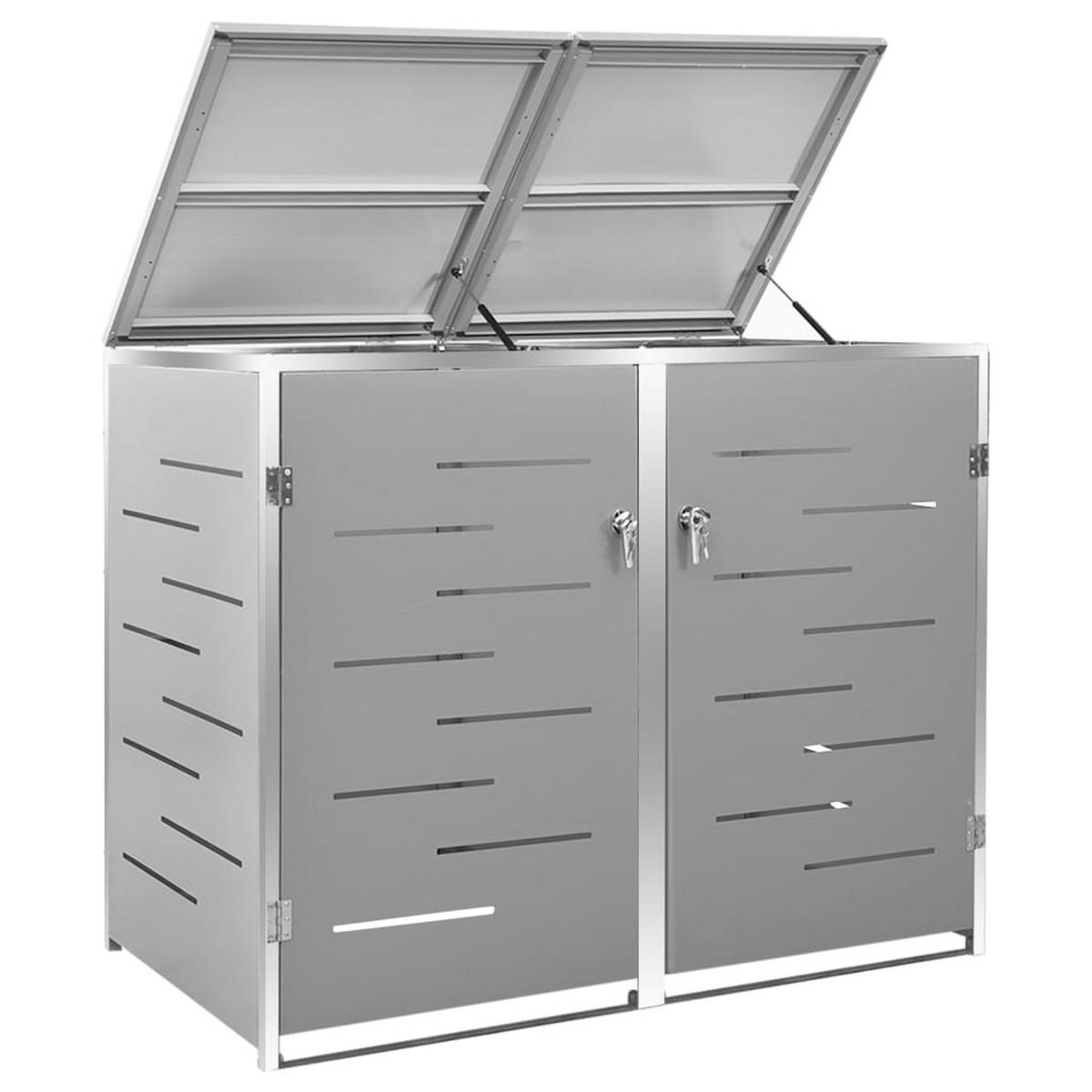 2ER Mülltonnenbox JAGU Edelstahl | Grau | 115,5x138x77,5cm | Für 2 Tonnen 240L - Grau, Metall (138/115.5/77.5cm) - DELUKE
