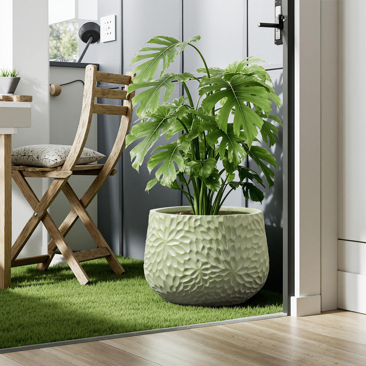 BLUMENKÜBEL,MGO,DURCHMESSER 36 cm, Höhe 30 cm - Grün, Naturmaterialien (30cm) - Hometopia