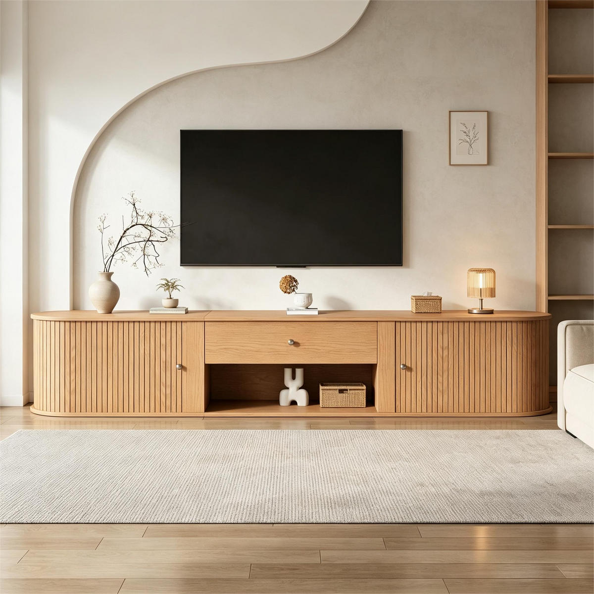 TV-SCHRANK 180/40/40 cm Holzoptik mit 1 Schublade und 2 Rolltüren - Naturfarben, Holzwerkstoff (180/40/40cm) - Oxeza