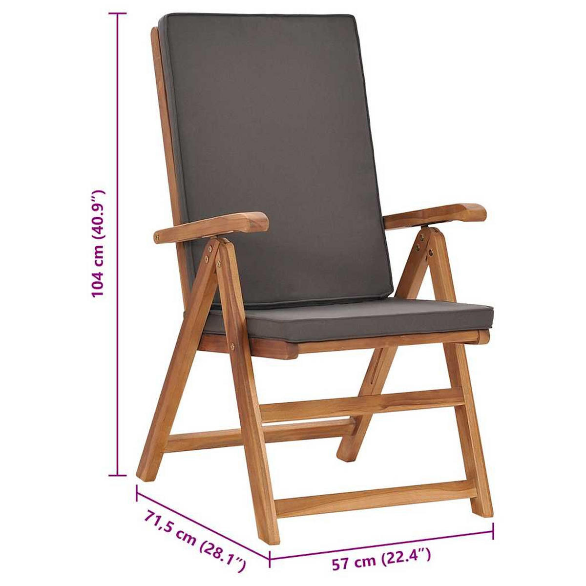 GARTEN-LIEGESTÜHLE 2er set Mit Auflagen Massivholz Teak Grau - Grau, Holz (71.5/104/57cm) - vidaXL