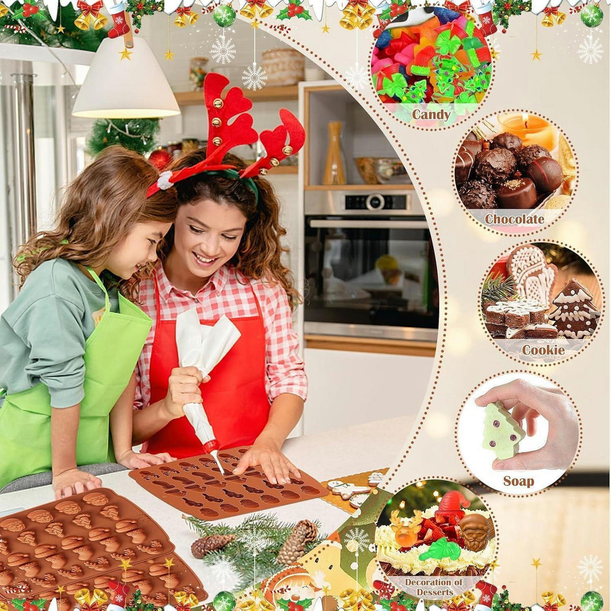 SCHOKOLADENFORMEN 2-teiliges Set Silikon Weihnachten 30 Hohlräume - Braun, Kunststoff