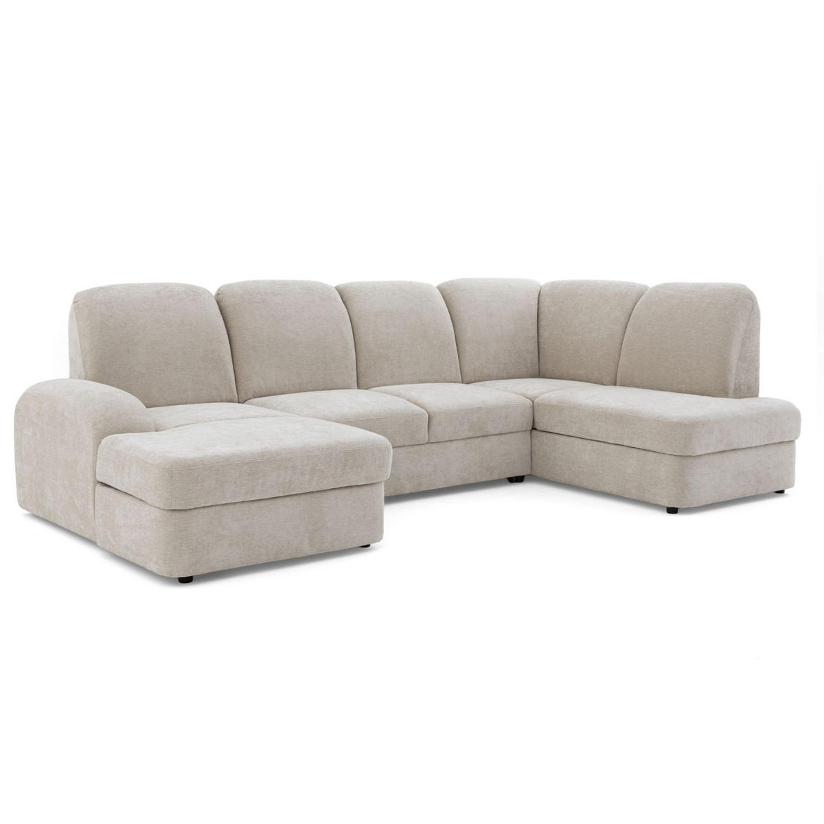 ECKSOFA VIBE U Rechts mit Schlaffunktion 129x263 Chenille Beige - Beige/Schwarz, Holz/Kunststoff (186/102/280cm) - Muffo