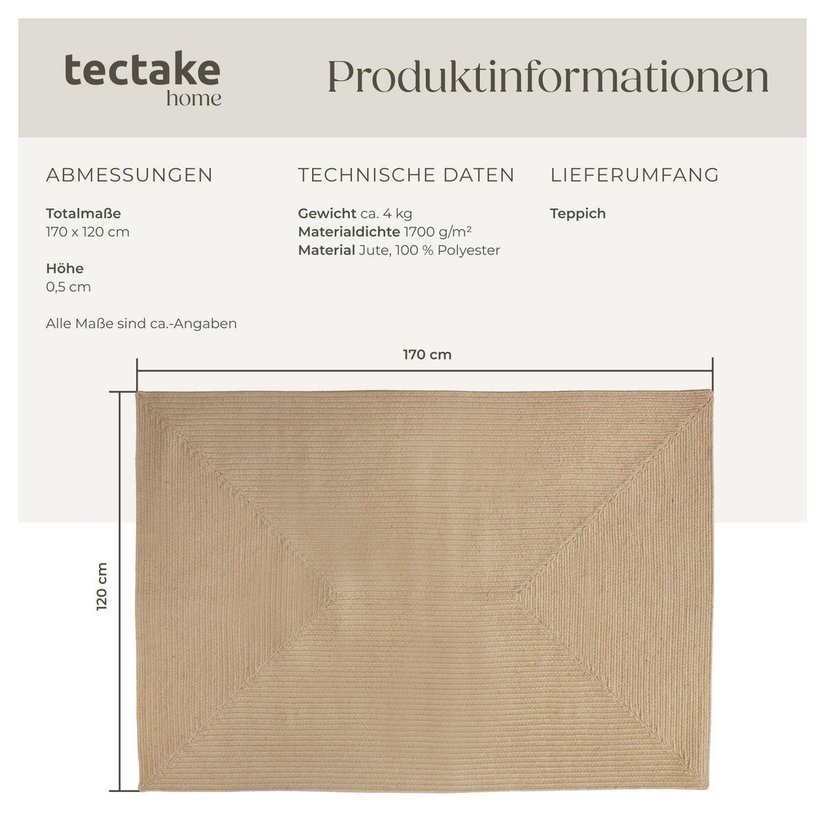GEFLOCHTENER-TEPPICH Vibe,strapazierfähig und pflegeleicht,braun - Braun, Textil (120/170cm) - tectake