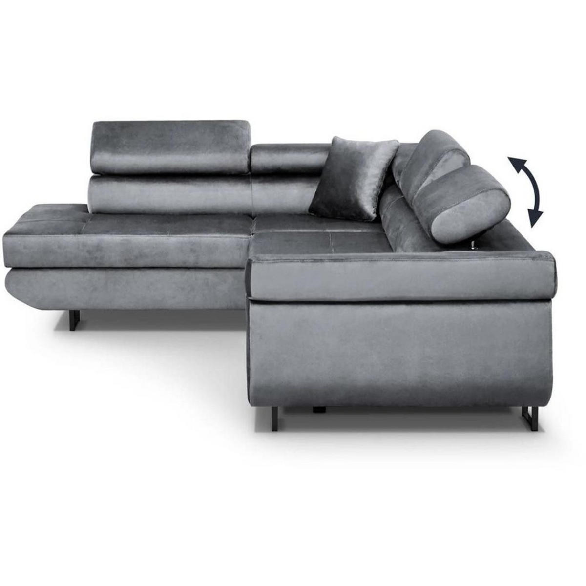 ECKSCHLAFSOFA Waldo verstellbaren Kopfstützen, Hellgrau, links - Hellgrau/Schwarz, Textil (275/203cm) - Beautysofa