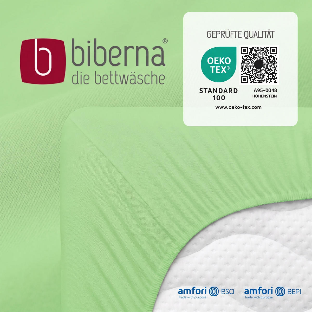 SPANNBETTTUCH Basic Jersey hellgrün, 90x190 cm - 100x200 cm - Hellgrün, Textil (100/200cm) - biberna