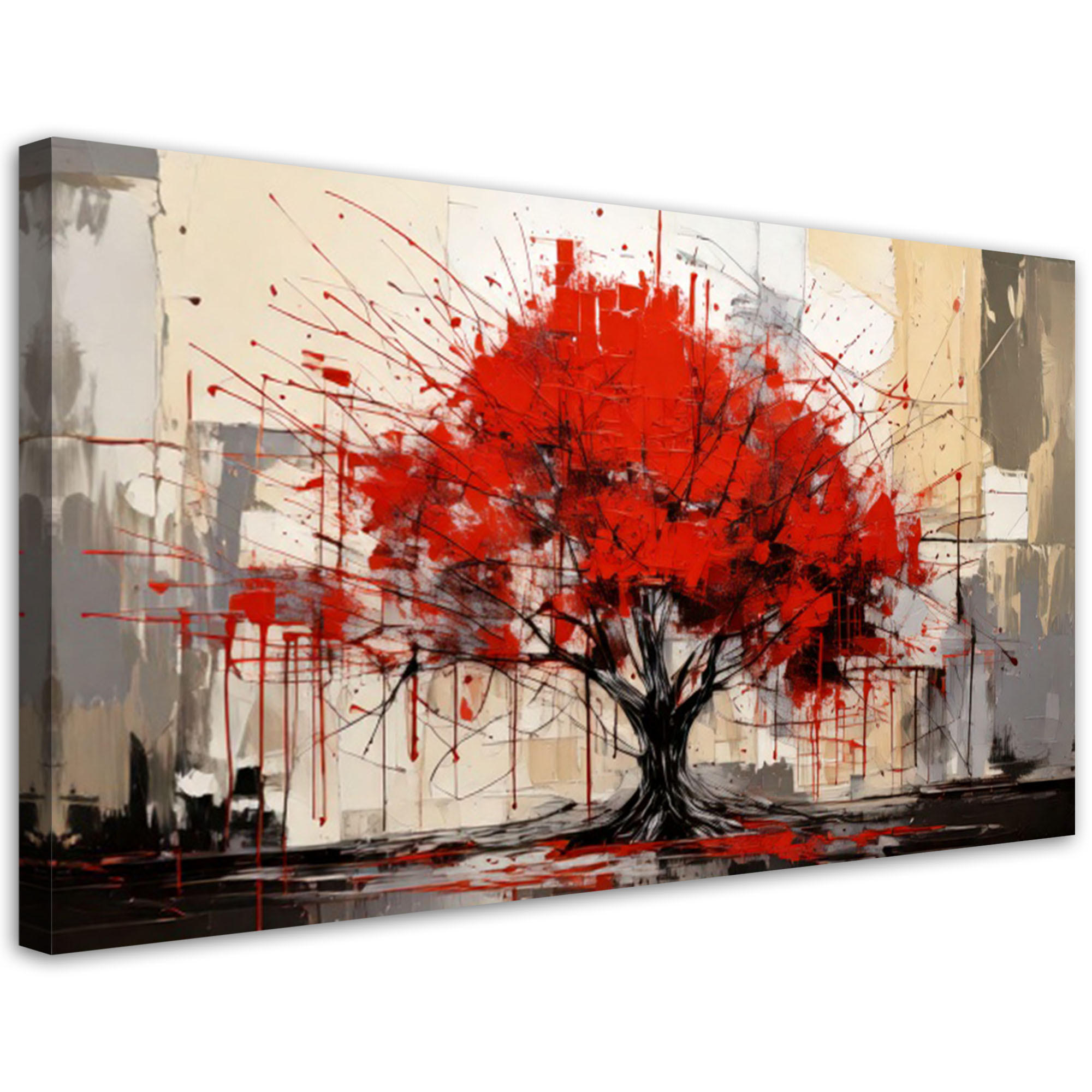 LEINWANDBILD Baum Abstraktion Rot 80x40cm - Rot, Textil (80/40cm) - Feeby