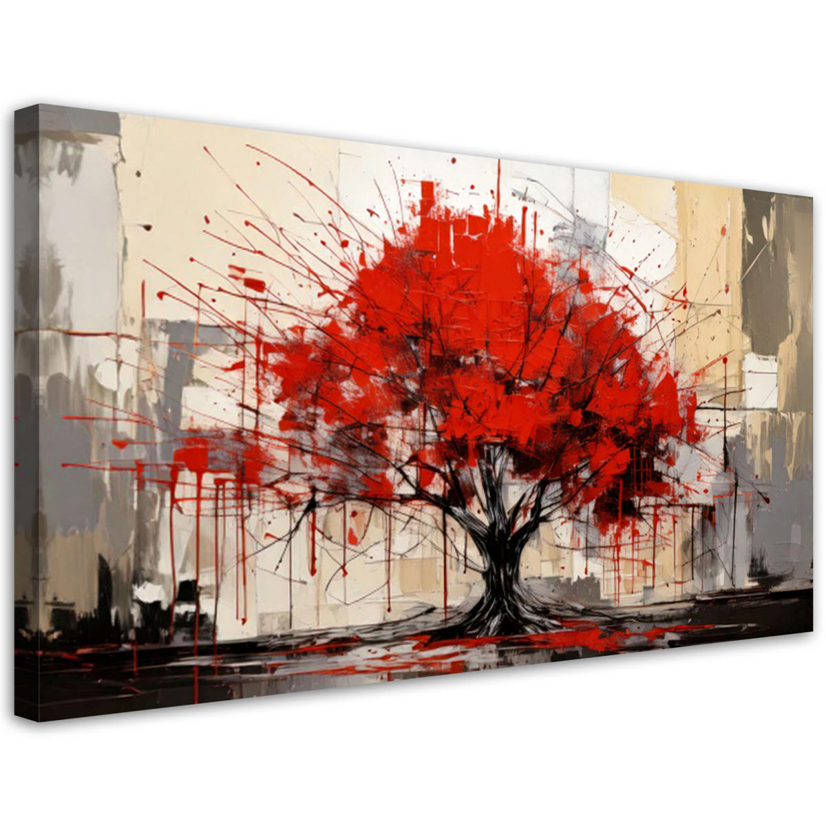 LEINWANDBILD Baum Abstraktion Rot 80x40cm - Rot, Textil (80/40cm) - Feeby