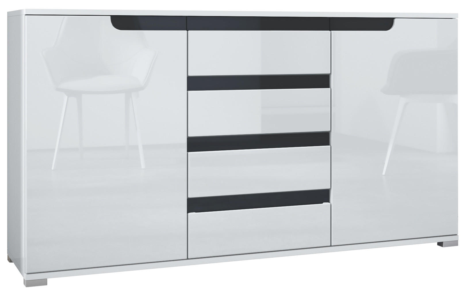 SIDEBOARD Sylt Weiß Hochglanz / Schwarz Hochglanz - Weiß Hochglanz, Holzwerkstoff (138.5/75.5/35cm) - Vladon