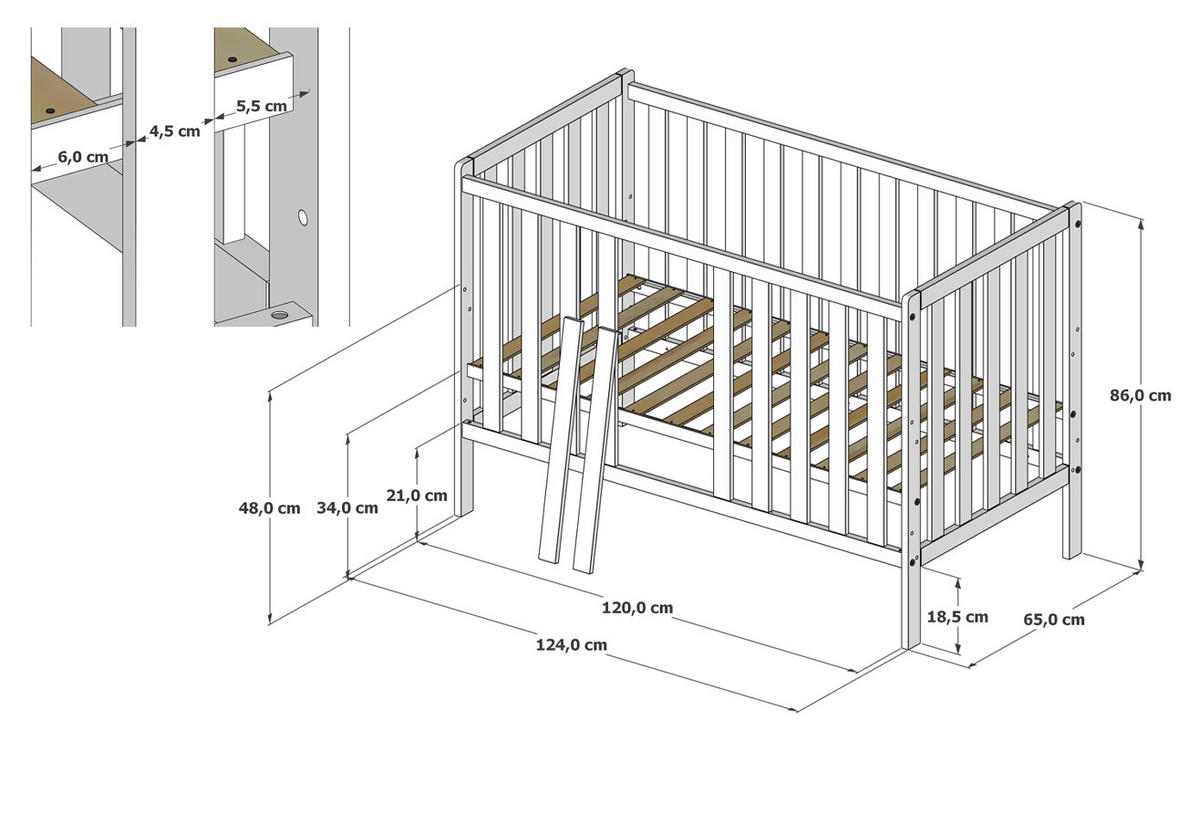 BABYBETT Lio - Beige, Holzwerkstoff (60/120cm) - kiki design