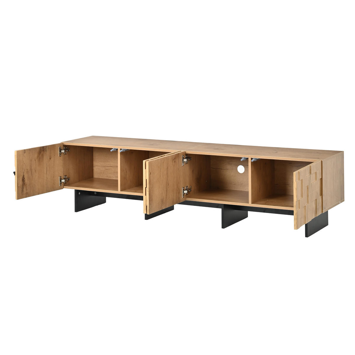 TV-BÄNK Naturträoptik 180 cm för 75 tums TV med 4 våffelmönstrade dörrar - Naturfärgad, Träbaserade material (180/45/38.5cm) - Urban Meuble