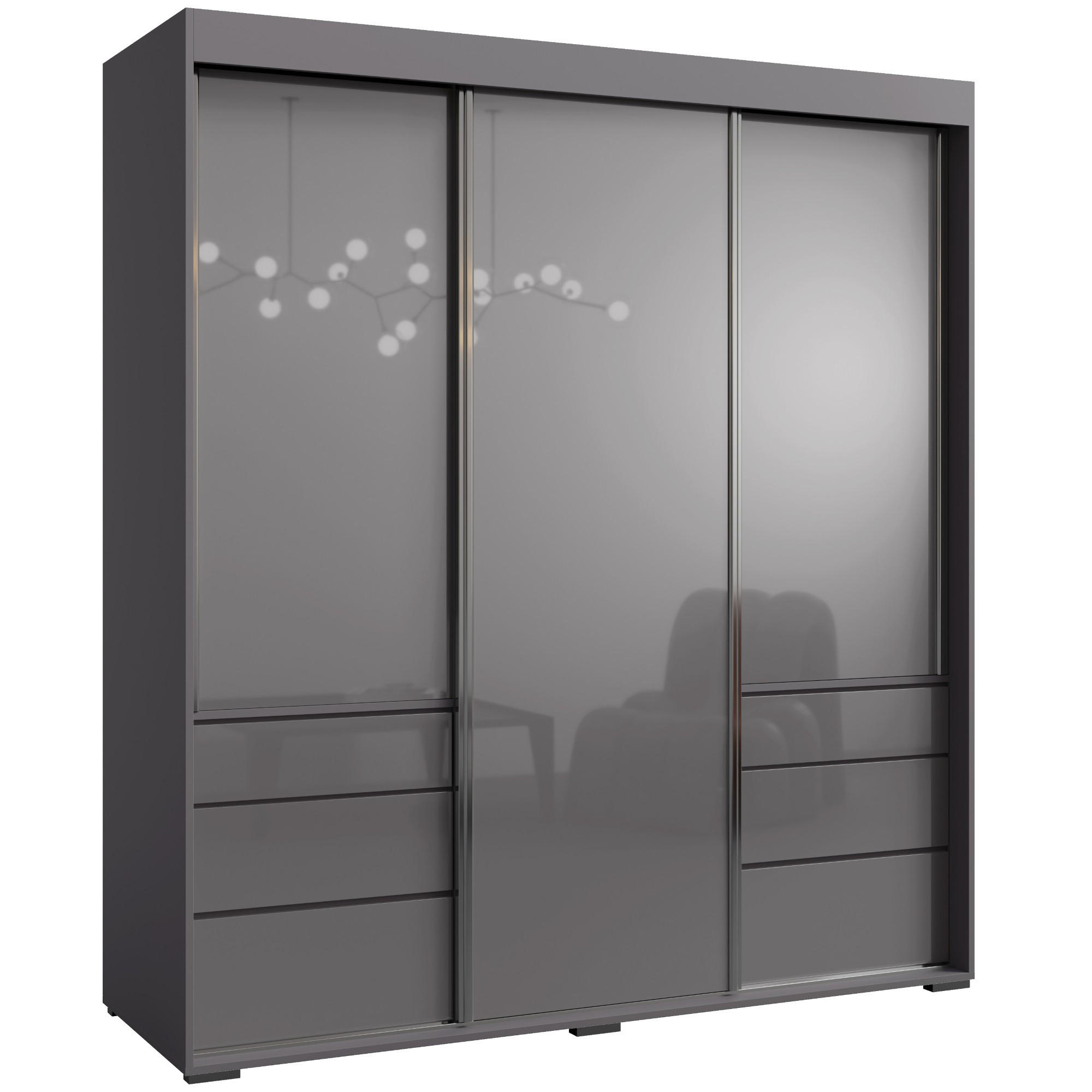 SCHIEBETÜRENSCHRANK mit Schubladen Torino 3D 180 Grau (Lacobel) - Silberfarben/Grau, Holzwerkstoff/Metall (180/204/65cm) - mzm24