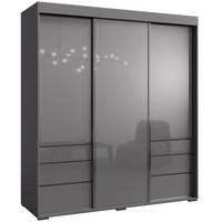 SCHIEBETÜRENSCHRANK mit Schubladen Torino 3D 180 Grau (Lacobel) - Silberfarben/Grau, Holzwerkstoff/Metall (180/204/65cm) - mzm24