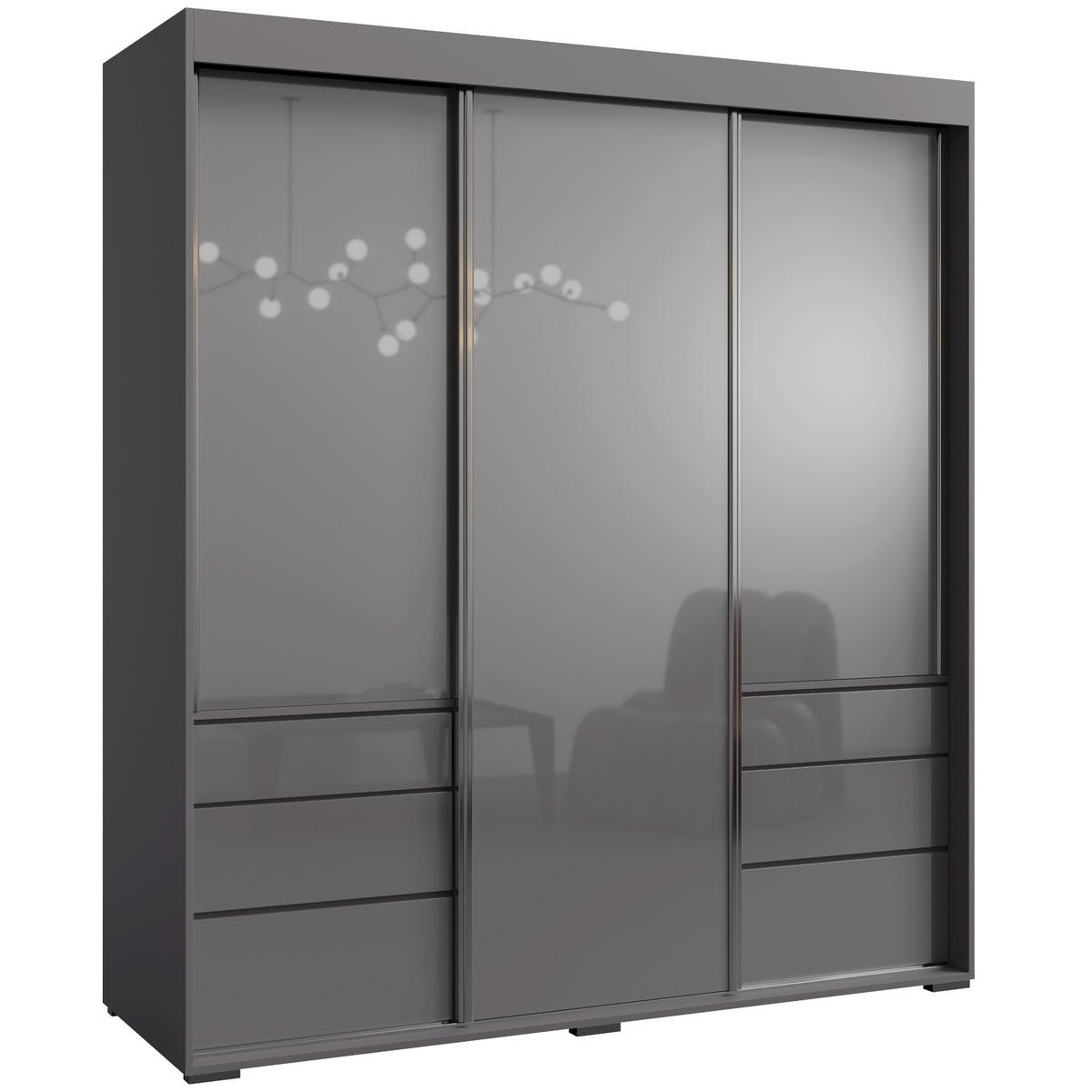 SCHIEBETÜRENSCHRANK mit Schubladen Torino 3D 180 Grau (Lacobel) - Silberfarben/Grau, Holzwerkstoff/Metall (180/204/65cm) - mzm24