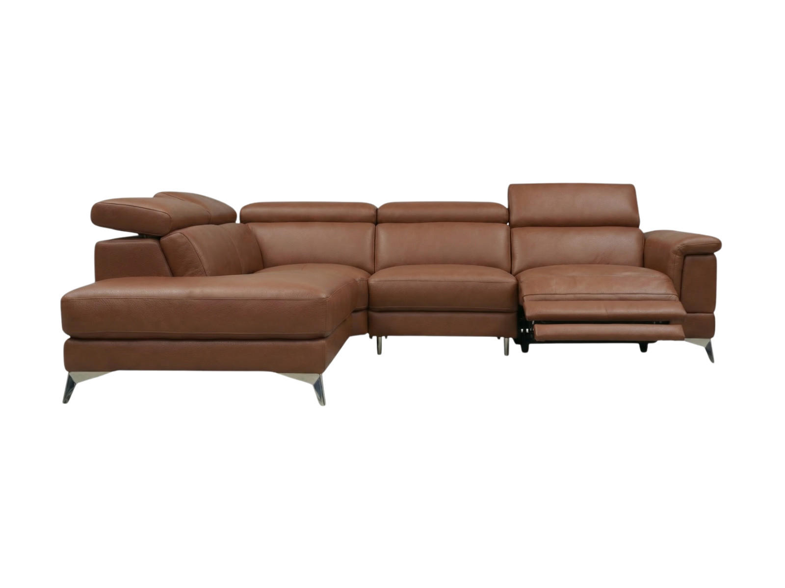 ECKSOFA Planet Echtleder mit 1 x Relaxfunktion Cognacbraun - Cognac, Leder/Metall (232/256cm)