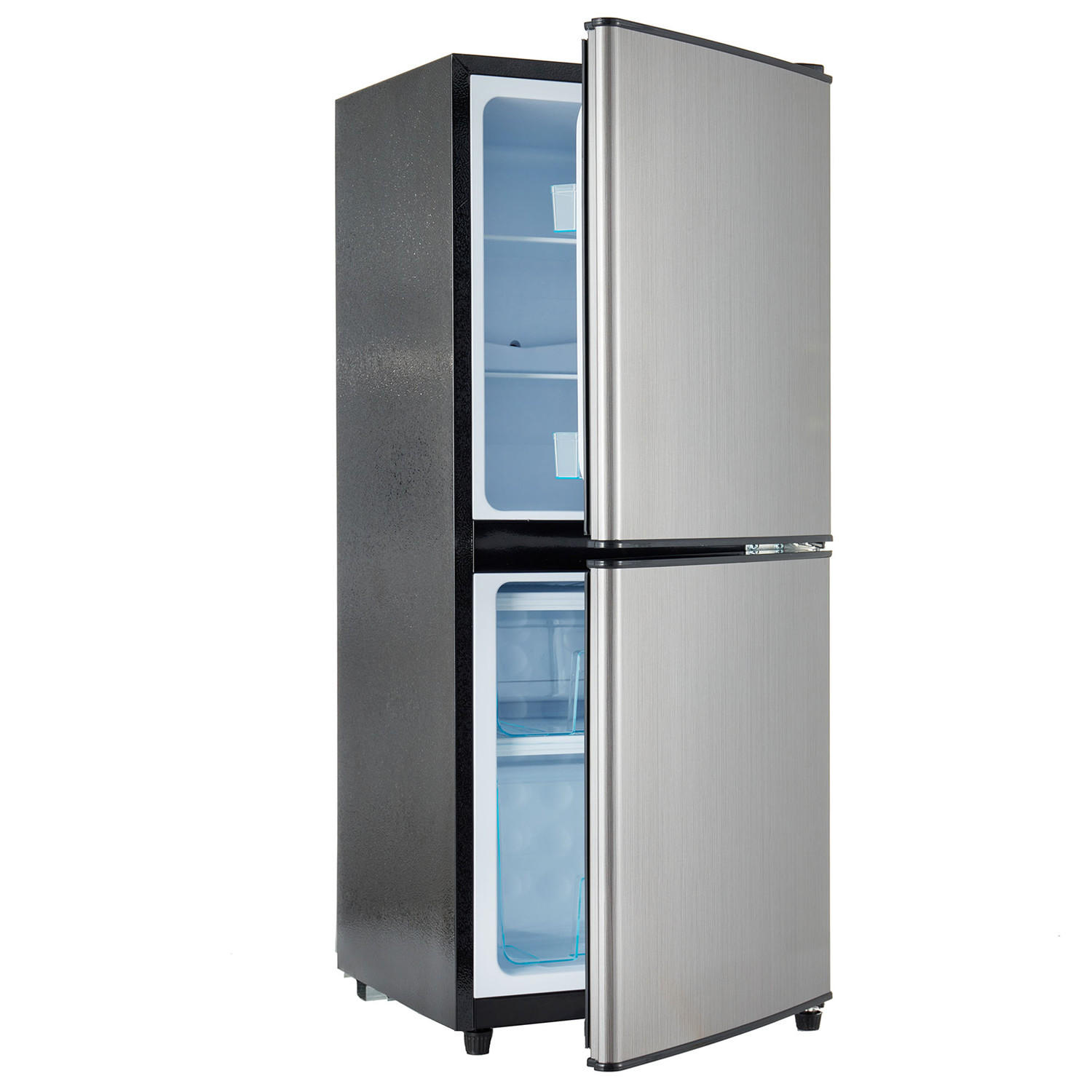 MINIKÜHLSCHRANK 106L (60L+46L) LED Kompressor 7 Stufen Silber/Schwarz - Silberfarben, Metall (42.5/102/44.5cm) - Kaket
