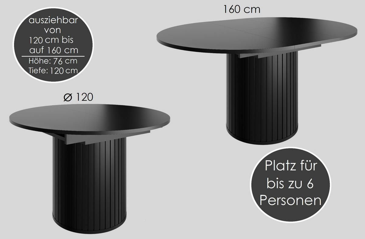 ESSTISCH rund Cashmere ausziehbar - Beige, Holzwerkstoff (120/120/76cm) - designimpex