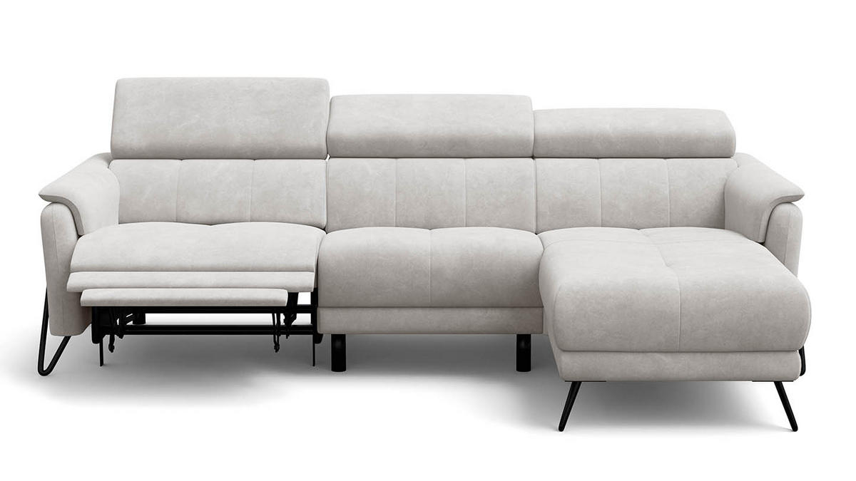 ECKSOFA RODEN 4-Sitzer mit Relax, creme, Veloursstoff - Creme, Holz/Textil (268/92cm) - Wozimo