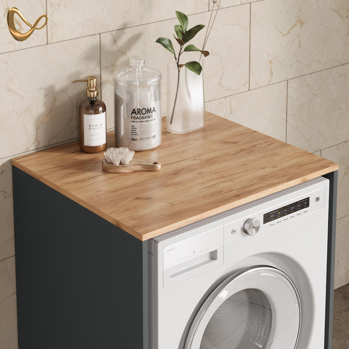 WASCHMASCHINENSCHRANK Paolina Anthrazit/Goldkraft Eiche 68 x 88.2 cm - Anthrazit/Eiche Wotan, Holzwerkstoff (68/88.2/60cm) - Livinity®