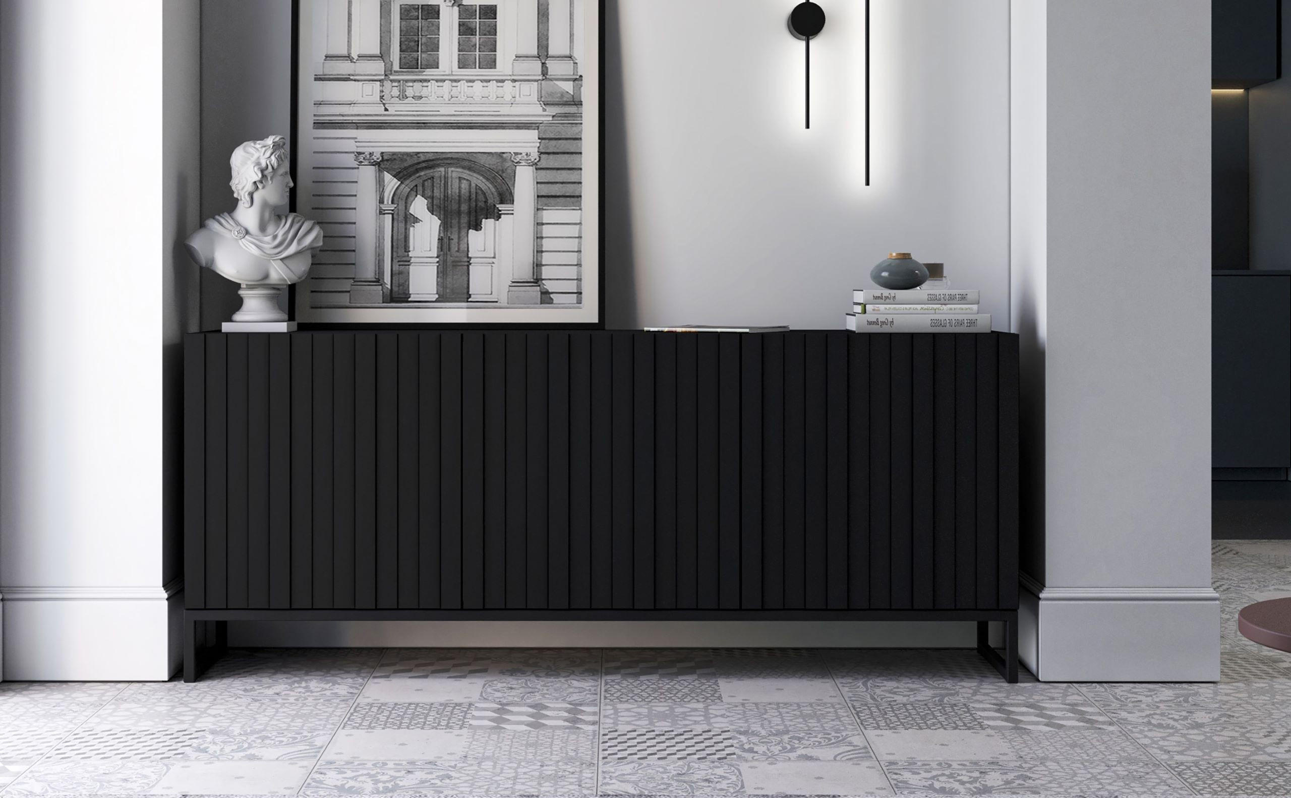KOMMODE Elpis 3D Schwarz Matt mit metallrahmen Glamour 168 cm - Schwarz, Holzwerkstoff (168/72/36.5cm) - Meble Lindner