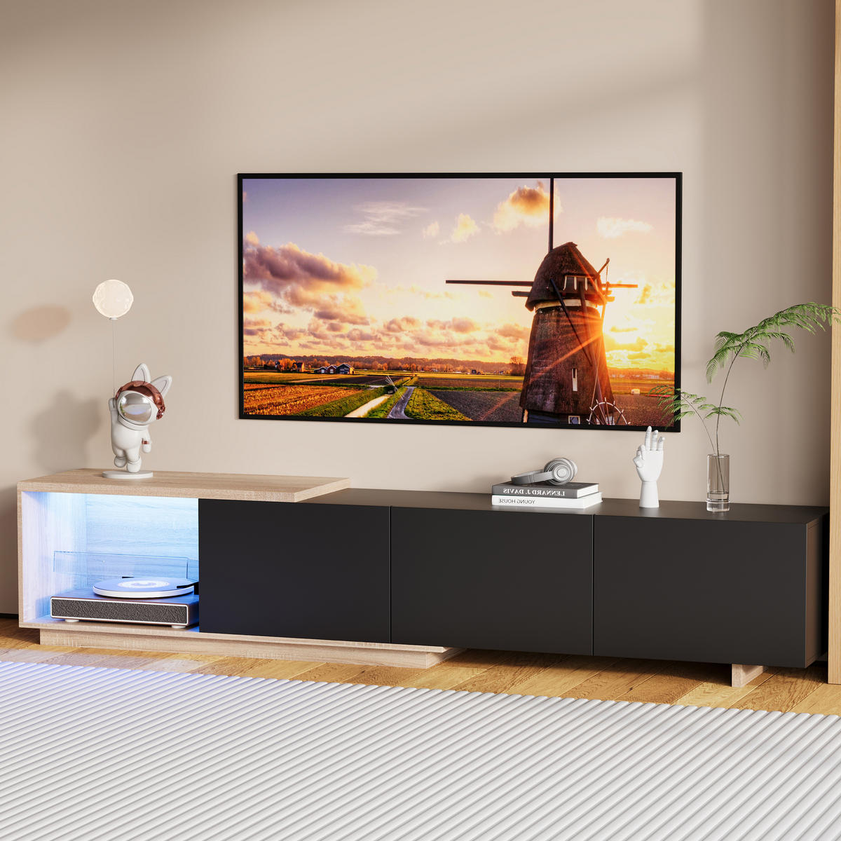 TV-SCHRANK 180 cm, schwarz, LED tricolor Sensor, Feder-Schubladen, Holz braun/schwarz - Schwarz, Holz (240/44/38cm) - EuroLiving