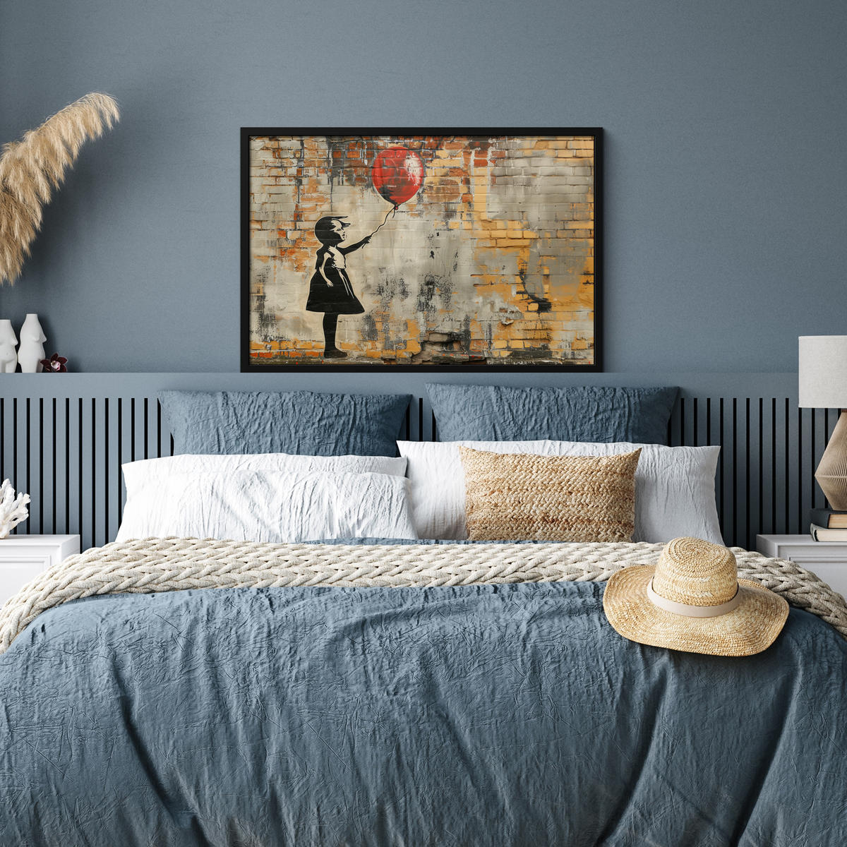 ZARÁMOVANÝ PLAGÁT Graffiti - Banksy - Dievča - Street art 90x60 cm - piesková, papier (90/60cm) - MuchoWow