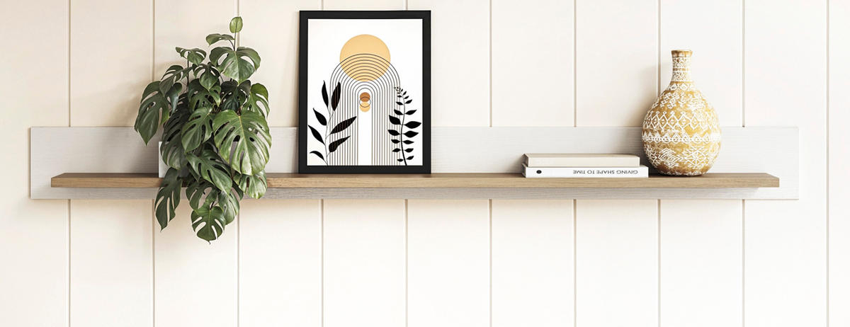 WANDBOARD weiß, Eiche, Wandregal skandinavisch 150 cm, Finnes - Eichefarben/Weiß, Holzwerkstoff/Metall (150/17/17cm) - Furn.Design