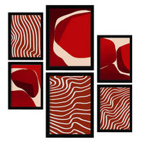 POSTER Set Mit 6 Rote Steine In Form Abstracts Ästhetische Dekorative Gemälde Für Ihr Wohnzimmer, Schlafzimmer, Zuhause A3 & A4 Schwarzer Rahmen - Schwarz, Papier (29/3cm) - Nacnic