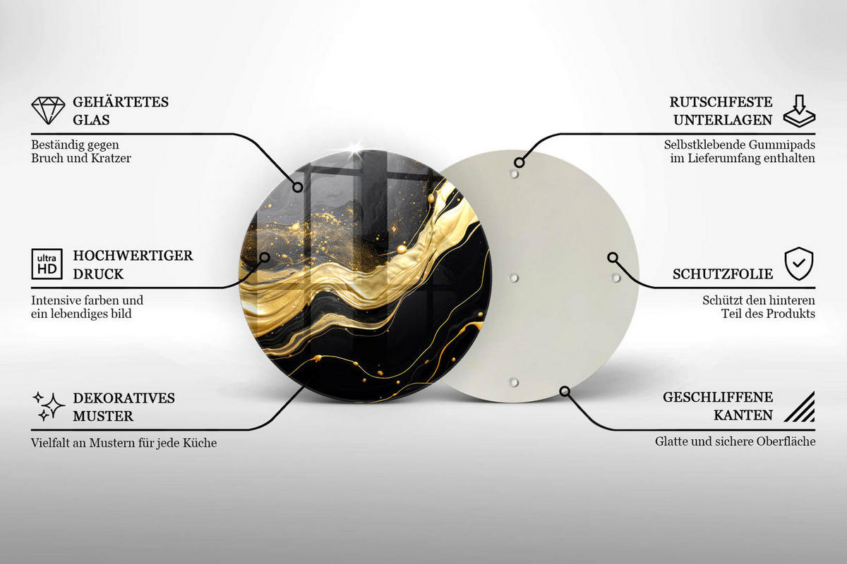 GLASPLATTE Ø 40 cm Elegante Abstraktion - Gelb, Glas (40/40cm) - Wallfluent