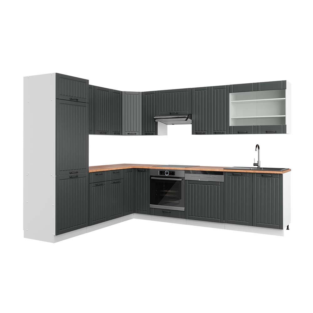 ECKKÜCHE Fame-Line Anthrazit Landhaus/Weiß 227 x 287 cm, AP Eiche - Dunkelgrau/Weiß, Holzwerkstoff (287/81.6/60cm) - Vicco