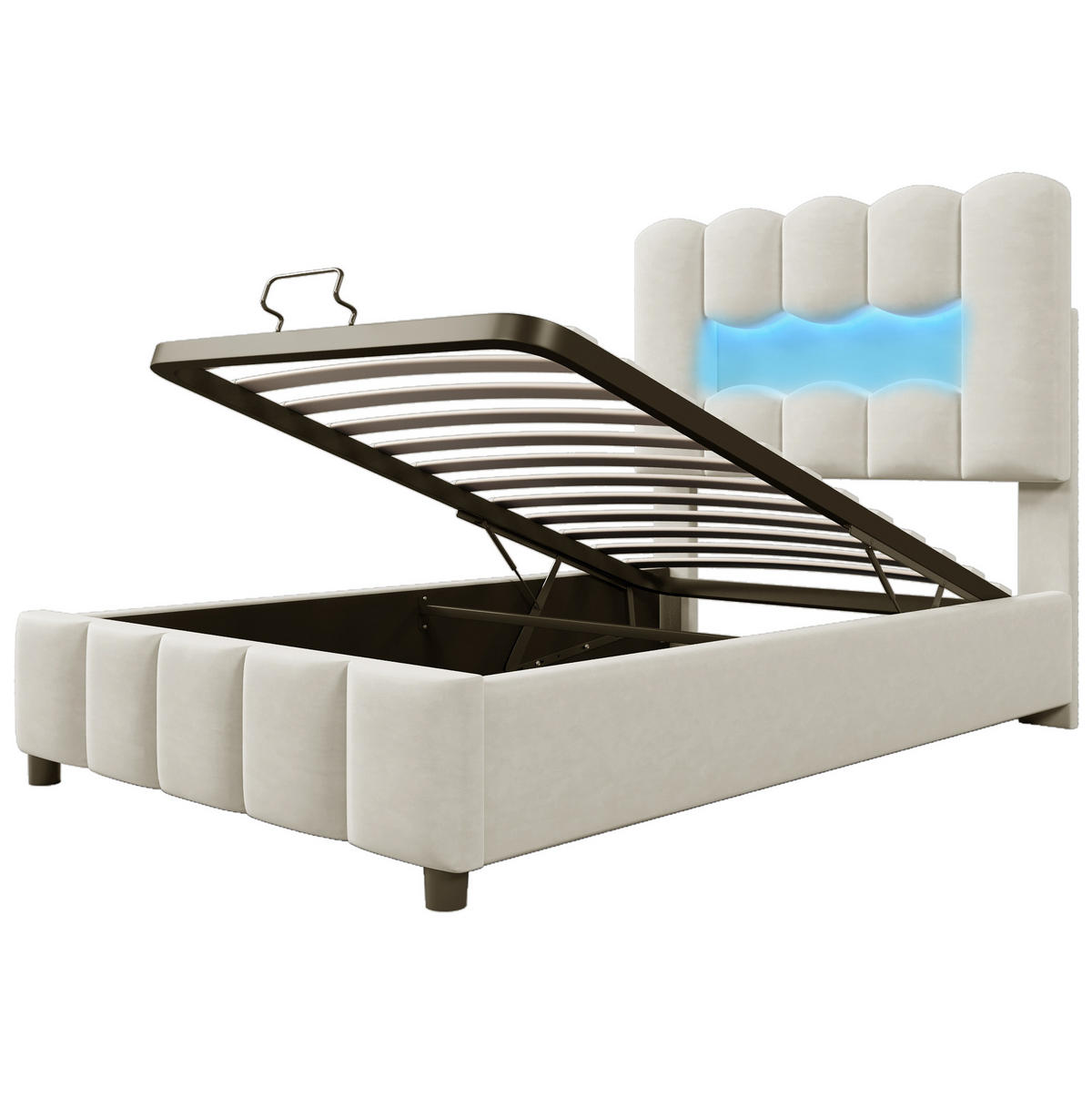 POLSTERBETT mit Stauraum und LED 90x200 cm Velours Beige - Beige, Metall (90/200cm) - Meubliv