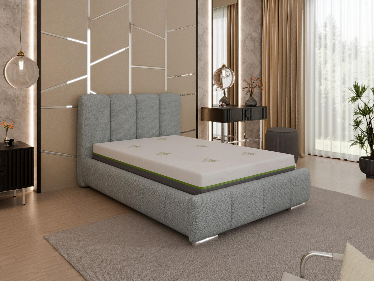 POLSTERBETT Zaira 120x200cm – Elegantes Polsterbett für modernen Wohnstil , ZONIERTE TASCHENFEDERN KOKOS (21cm), Blaugrau - Blaugrau, Holz (120/200cm) - Homesy