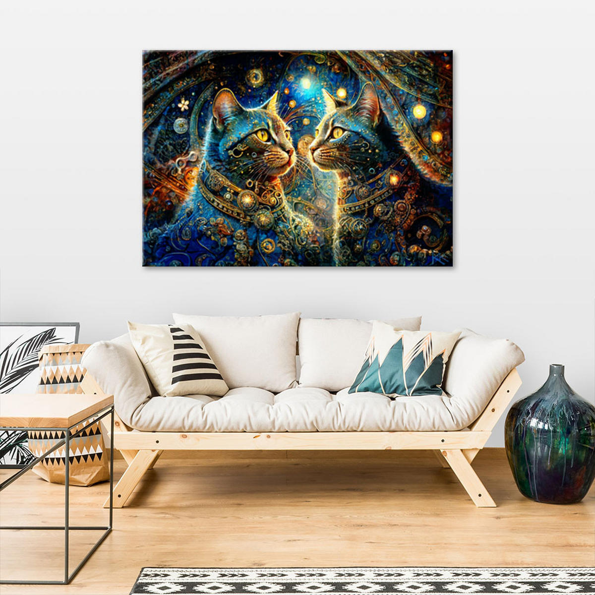 WANDBILD katze tiere abstraktion - Lila, Textil (60/40cm) - Feeby