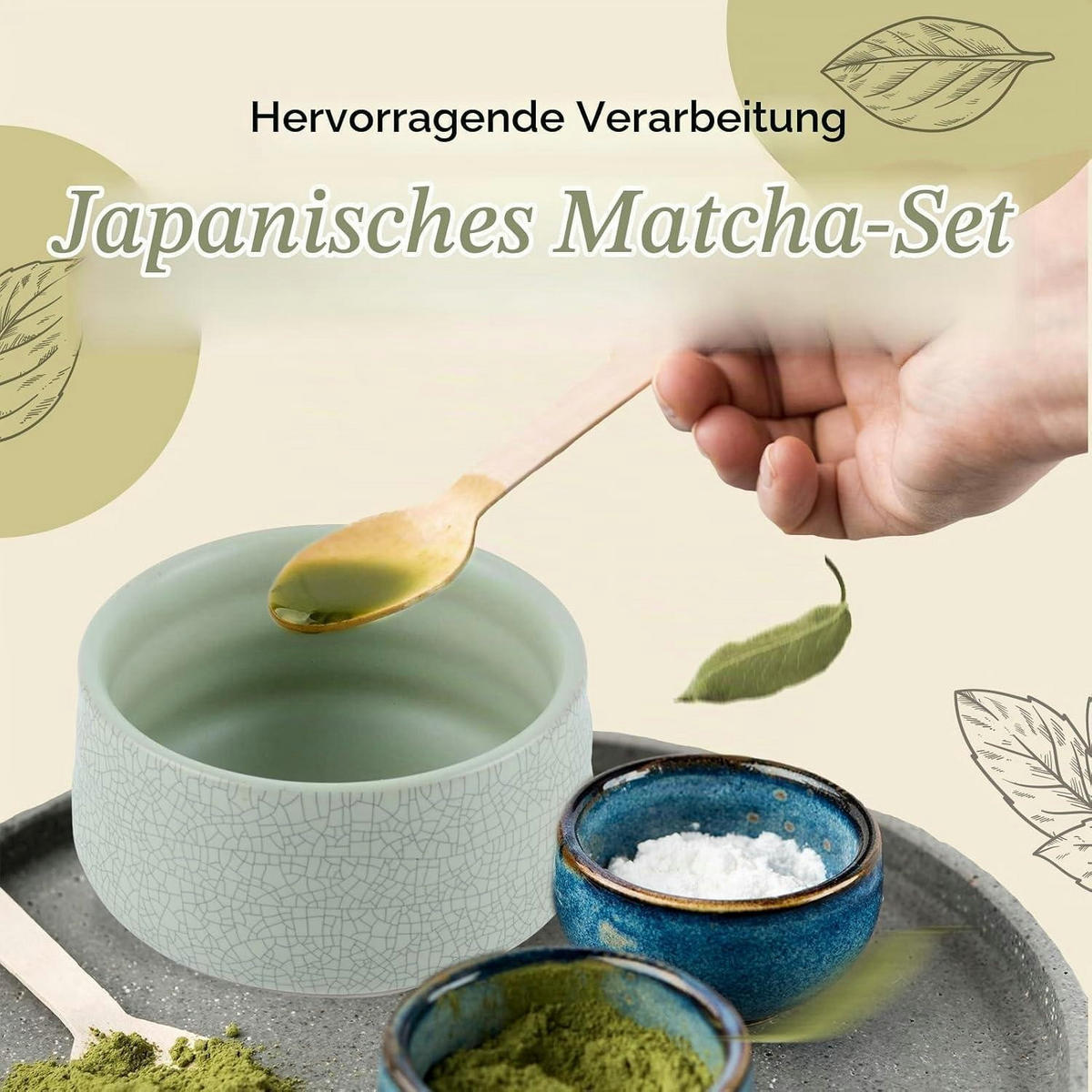 MATCHA Set 4-teiliges Set Grüne Risse - Grün, Keramik (12.8/11/14cm)