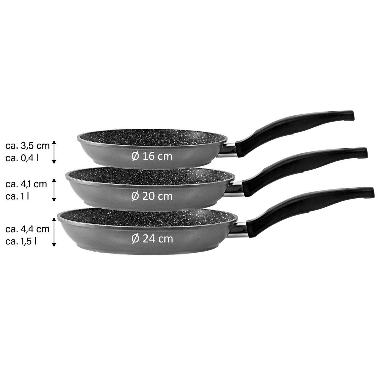 PFANNENSET 3 TEILIG - Schwarz, Metall - Stoneline