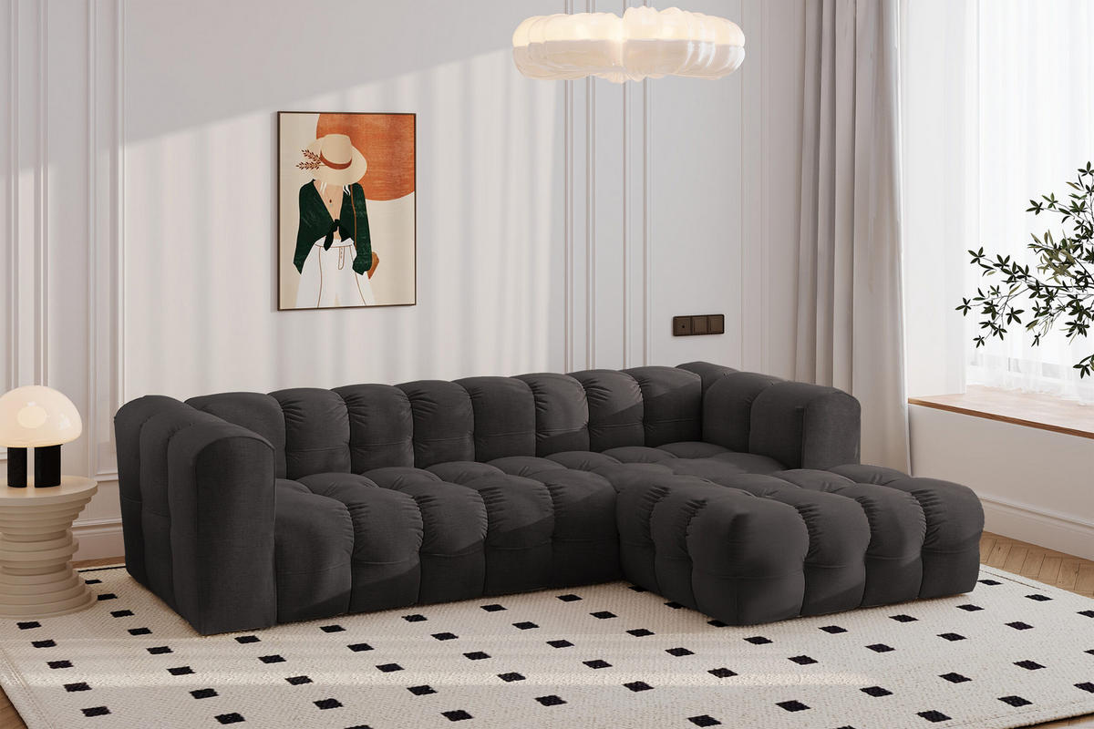 ECKSOFA L-form BALOO L, Chenille-Stoff Moly, Schwarz, Rechts - Schwarz, Holz (280/193cm) - Kaiser Möbel