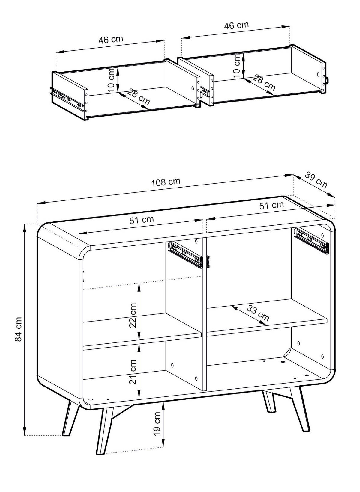 SIDEBOARD Eiche natur skandinavisch 108 cm, Kommode mit Push-to-Open - Eichefarben, Holz/Holzwerkstoff (108/84/39cm) - Furn.Design