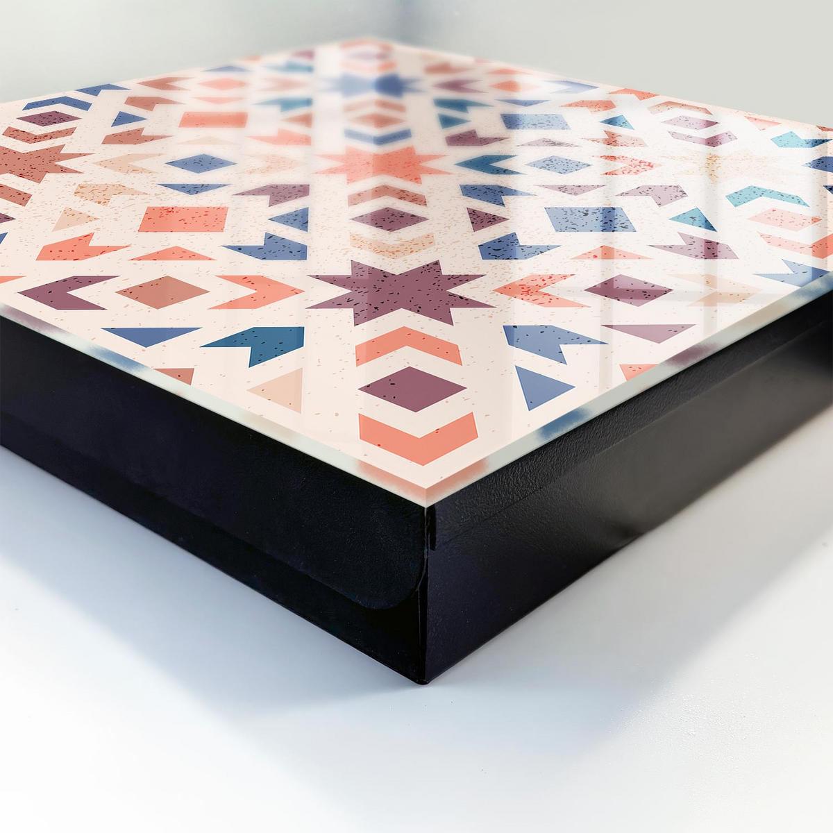 SCHLÜSSELBOX Schwarz 30x30 cm- Türöffnung nach rechts - Geometrisches Muster - Beige, Metall (30/30/5cm) - TULUP