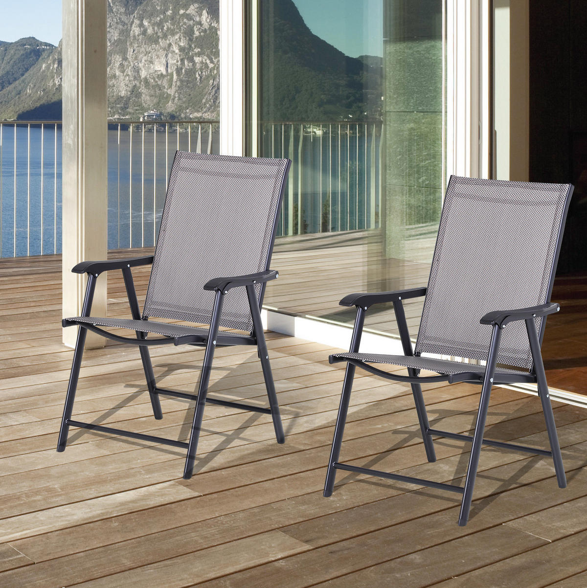 GARTENSTUHL aus Metall 64x58x94 cm Grau klappbar mit Armlehnen im 2er-Set - Grau, Metall (64/94/58cm) - Modfu
